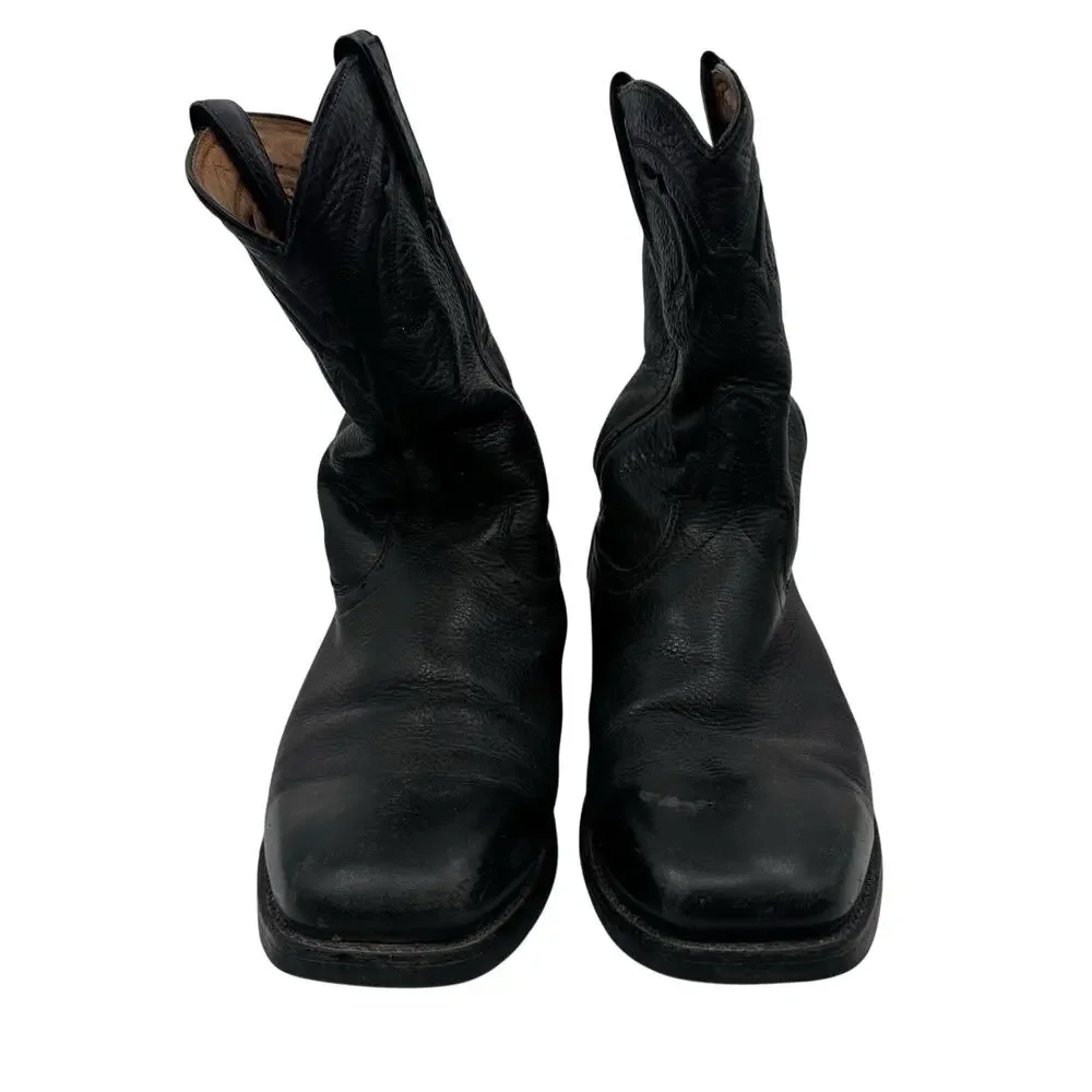 Road Wolf Mens Black Leather Western Boots US Size 7.5 Medium Roadwolf